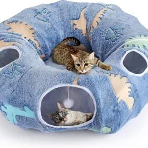 Foldable Cat Tunnel – Interactive Play System with Peekaboo Cave, Plush Bed & 4 Entry Points