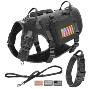 Tactical Dog Harness for Large DogsTactical Dog Collar with Bungee Leash Set No Pull Military Dog Harness for Walking Training