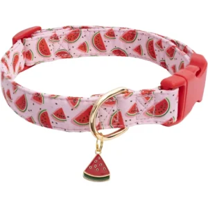 Cute Dog Collar for Girls Boy Dogs Soft Fancy Pet Collar with Watermelon Design Ideal Pink Summer Dog Collar for Small Medium L